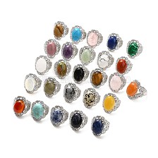 Gemstone Adjustable Rings, Platinum Tone Oval Brass Rings for Women, Cadmium Free & Lead Free