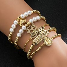 Simple MAMA Pearl Virgin Mary Copper Zircon Gold-plated Bracelet