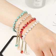 Golden stainless steel crystal bead waterproof stretchable bracelet for women.