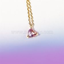 Vintage Pink Zircon Heart-shaped 18k Gold-plated Pendant Alloy Necklace