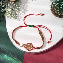 Christmas Tree Brass & MIYUKI Glass Seed Beads Braided Bead Bracelets, Adjustable Bracelets for Women Men