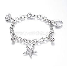 304 Stainless Steel Charm Bracelets, Starfish/Sea Stars & Shell