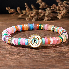 Bohemian Style Copper Spacer Mixed Stone Bracelet with Alloy Evil Eye