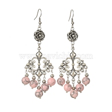 Natural & Synthetic Mixed Stone Beaded Drop Earrings, Alloy Ross Chandelier Earrings for Women