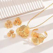 Extravagant Copper Gold Flower Pendant Jewelry Set for Women Wedding.