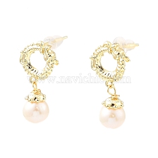 Natural Pearl with Ring Dangle Stud Earrings, Brass Earrings for Women