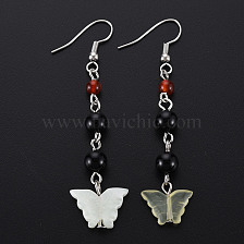 Butterfly Natural New Jade Dangle Earrings for Girl Women, Agate Beads Earrings with Brass Pin