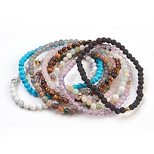 Natural/Synthetic Gemstone Stretch Bracelets Sets, with 925 Sterling Silver Spacer Beads, Round