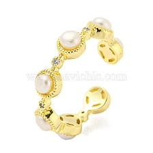 Natural Pearl Open Cuff Ring with Cubic Zirconia, Brass Finger Ring