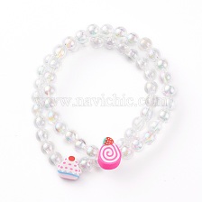 Transparent Acrylic Beaded Stretch Kids Bracelets, with Polymer Clay Beads, Cake