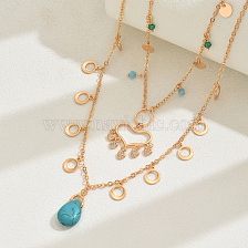 Turquoise Gemstone Necklace with Water Diamond Lock, Vintage Design.