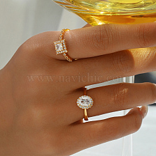 Luxurious Sparkling Zircon Square Ring Set for Couples Wedding Jewelry.