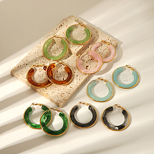 Stylish Stainless Steel Fever Earrings with Thick Colorful Circle Design