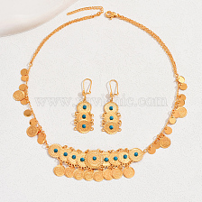 Vintage Turquoise Coin Earrings Necklace Set Gold Plated Exotic Jewelry Kit.