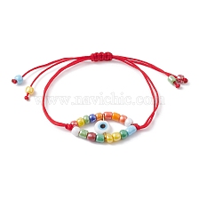 Adjustable Evil Eye Lampwork & Seed Braided Bead Bracelet