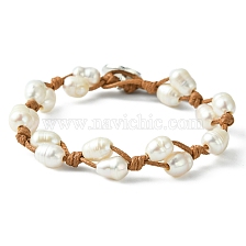 Natural Pearl Braided Bead Bracelets with Waxed Polyester Cords