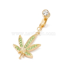 Leaf Rhinestone Charm Belly Ring, Clip On Navel Ring, Non Piercing Jewelry for Women, Golden