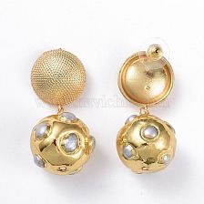 Brass Dangle Stud Earrings, with Pearl Beads and Ear Nuts