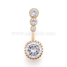 Piercing Jewelry, Brass Cubic Zirciona Navel Ring, Belly Rings, with 304 Stainless Steel Bar