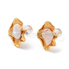 Flower Natural Pearl Stud Earrings for Women, 925 Sterling Silver Ear Stud