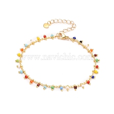 Glass Charm Bracelets, with Brass Curb Chains, 304 Stainless Steel Heart Charms & Lobster Claw Clasps, Real 18K Gold Plated