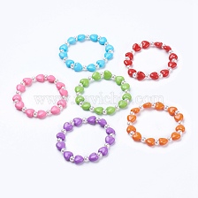 Kids Stretch Bracelets, with Colorful Acrylic Beads and Acrylic Imitation Pearl, Heart