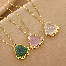 Wholesale Classical Portrait Stainless Steel Titanium Steel 18K Gold Plated Gold Plated Jade Zircon Pendant Necklace