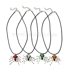 Braided Glass Seed Bead Spider Pendant Necklaces, Waxed Cotton Cord Necklaces for Women