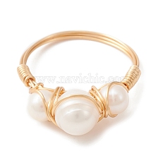 Natural Pearl Finger Ring, Brass Wire Wrap Jewelry for Women