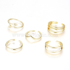 Brass Cuff Toe Rings, Stackable Rings, Mixed Style, Rose Gold, US Size 1 3/4~3(13~14mm), 5pcs/set