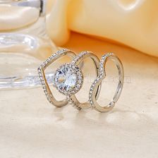 Elegant Water Drop and Peach Shape Open Ring Set for Women