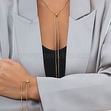 Simple Long Tassel Necklace Fashion Adjustable Metal Square Copper Necklace