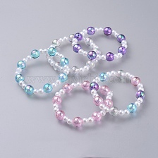 Transparent Acrylic Imitated Pearl  Stretch Kids Bracelets, with Transparent Acrylic Beads, Round