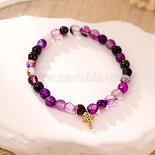 Purple Crystal Bead Necklace with Stainless Steel Cross Pendant