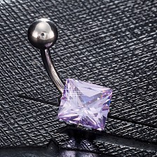 Piercing Jewelry, Brass Cubic Zirconia Navel Ring, Belly Rings, with 304 Stainless Steel Bar, Lead Free & Cadmium Free, Rhombus