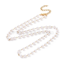 Vacuum Plating 304 Stainless Steel Beaded Necklaces, with Plastic Imitation Pearl Beads