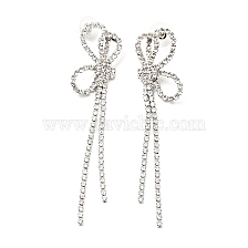 Crystal Rhinestone & Clear Cubic Zirconia Stud Earrings, Brass Long Tassel Drop Earrings with 925 Sterling Silver Pin for Women, Platinum, Butterfly Pattern, 46mm, Pin: 0.8mm