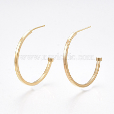 Brass Stud Earrings, Half Hoop Earrings, Nickel Free, Real 18K Gold Plated