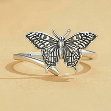 S925 Silver Butterfly Ring Adjustable Gothic Halloween Easter Undead Ring