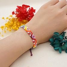 Friendship Flower Loom Pattern Seed Beads Bracelets for Women, Adjustable Nylon Cord Braided Bead Bracelets