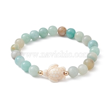 Natural Flower Amazonite Beaded Stretch Bracelet