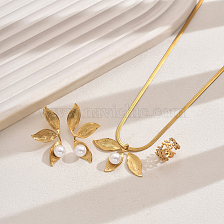 Stainless Steel Leaf Embellished Faux Pearl Jewelry Set for Women