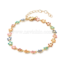 Brass Enamel Link Chain Bracelets, Flower