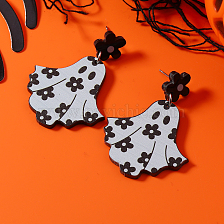 Ghostly Flower Halloween Earrings Acrylic Jewelry Floral Personalized Accessories.