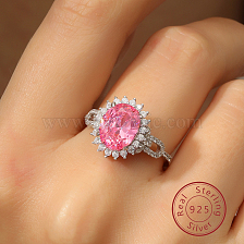 925 Sterling Silver Flower Ring with Pink Cubic Zirconia - Ideal Gift for Girls