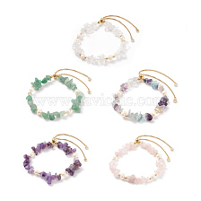 Natural Gemstone Chips & Pearl Beaded Slider Bracelet for Women, Golden