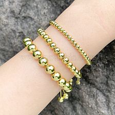 Basic Fashion Simple Style Round Copper Beaded Plating 18K Gold Plated Bracelets