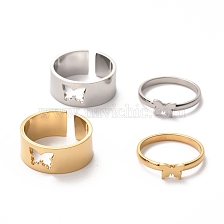 304 Stainless Steel Finger Rings Sets, Wide Band Cuff Rings and Finger Rings, Couple Rings for Valentine's Day, Butterfly