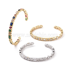 Cubic Zirconia Heart & Rectangle Open Cuff Bangle, Brass Jewelry for Women