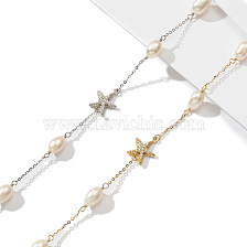 925 Sterling Silver Link Chain Necklaces, Micro Pave 5A Cubic Zirconia Starfish, Natural Freshwater Pearl Necklaces